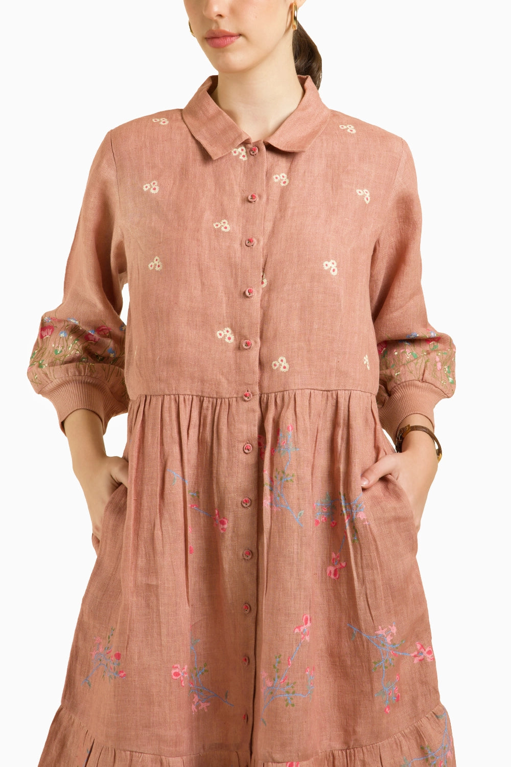 Almond Printed Gathered Dress