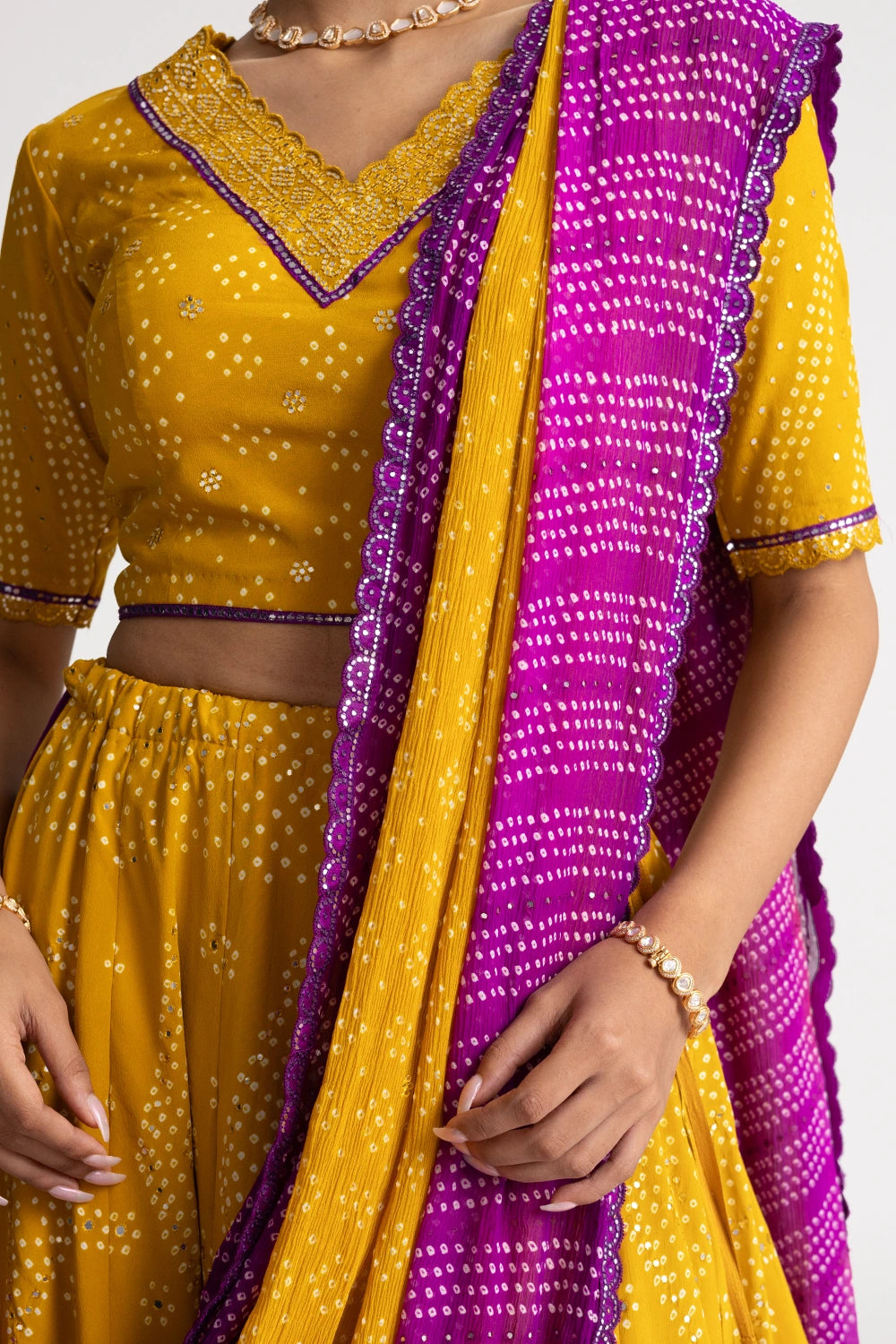 Yellow Bandhani Crepe Lehenga Set