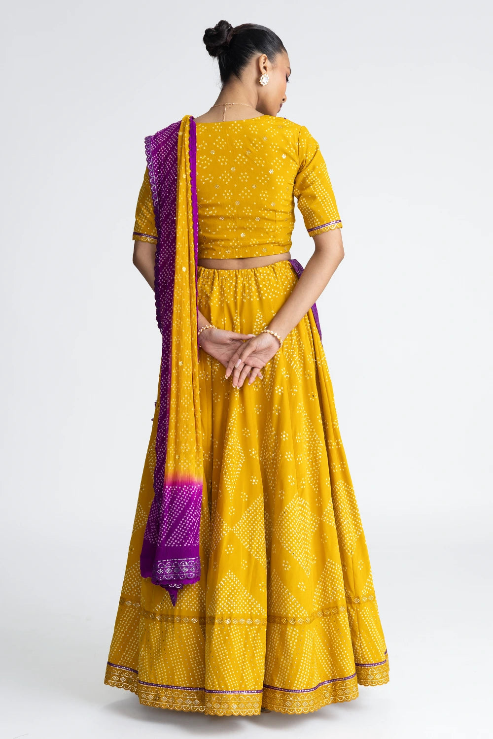 Yellow Bandhani Crepe Lehenga Set