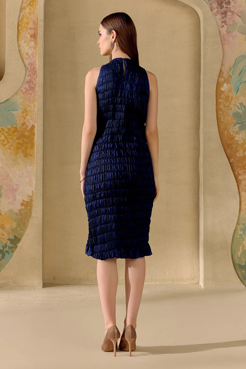 Indigo Mosaic Beadwork Long Jacket And Dress Set