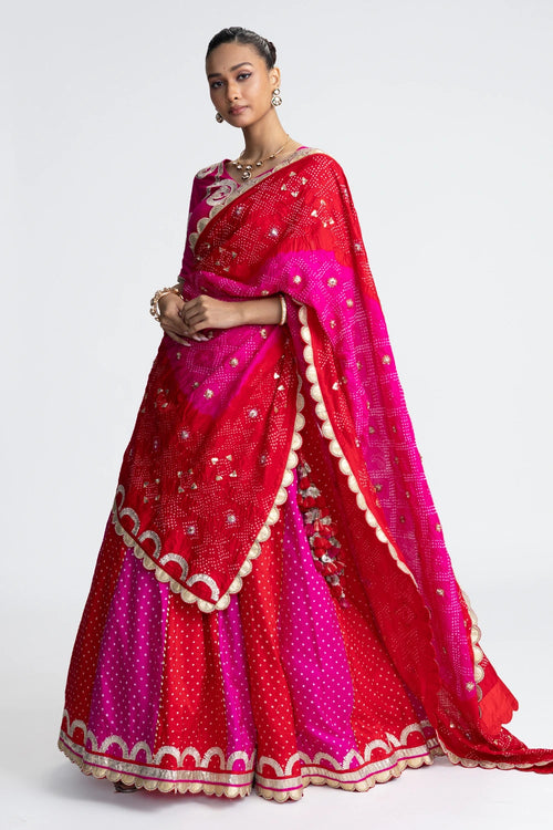 Red Rani Bandhani Silk Lehenga Set
