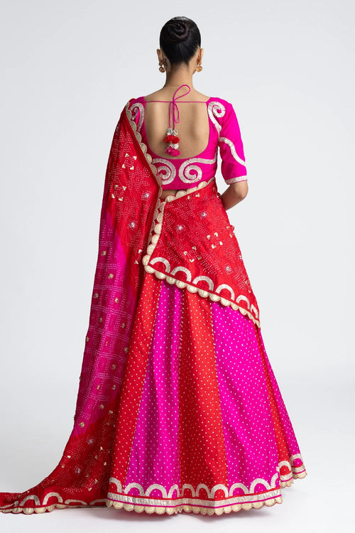 Red Rani Bandhani Silk Lehenga Set