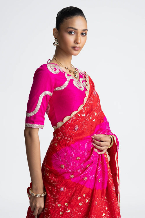 Red Rani Bandhani Silk Lehenga Set