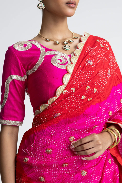 Red Rani Bandhani Silk Lehenga Set