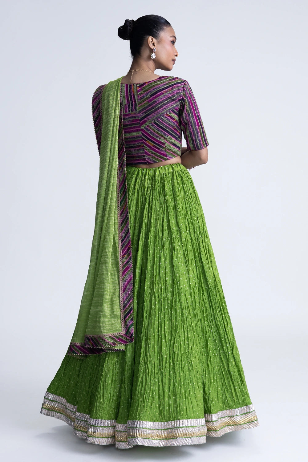 Green Bandhani Crush Lehenga Set