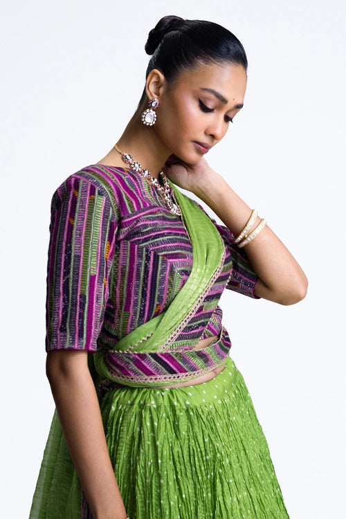 Green Bandhani Crush Lehenga Set