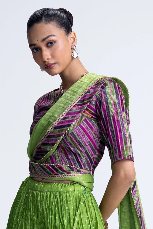 Green Bandhani Crush Lehenga Set