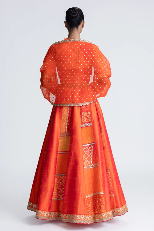 Orange Patchwork Lehenga Set