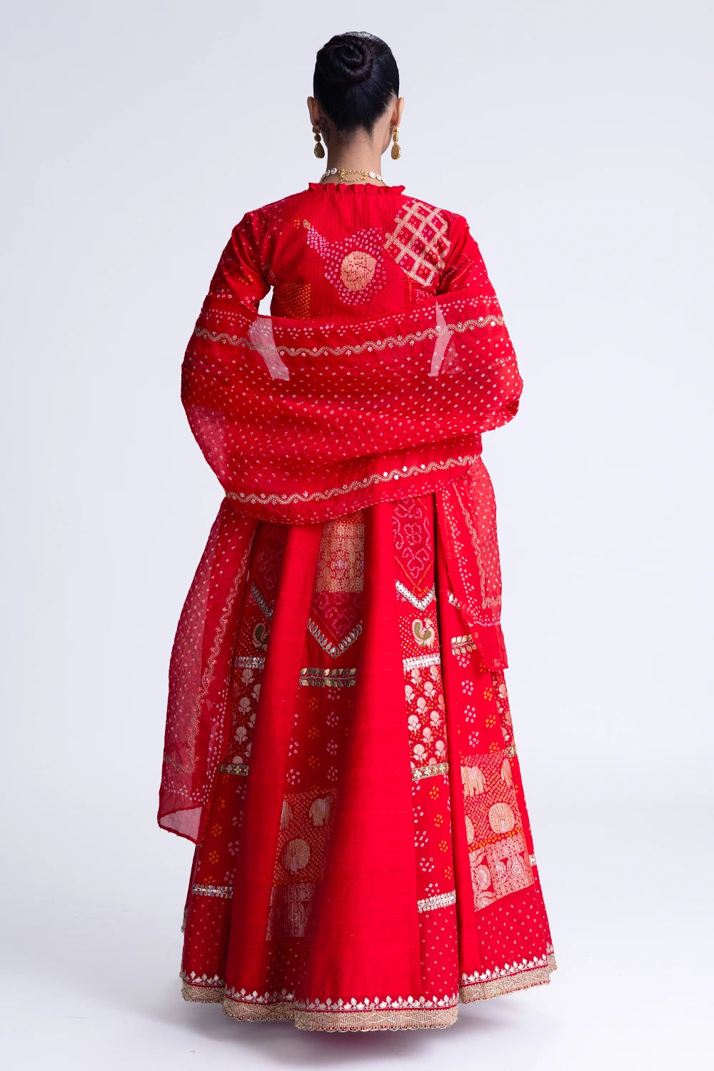 Red Patchwork Lehenga Set