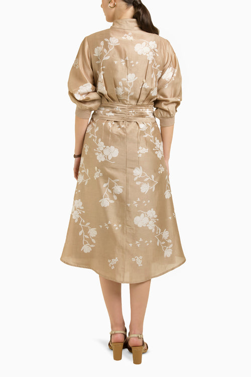Discharge Print Tie Up Embroidered Dress