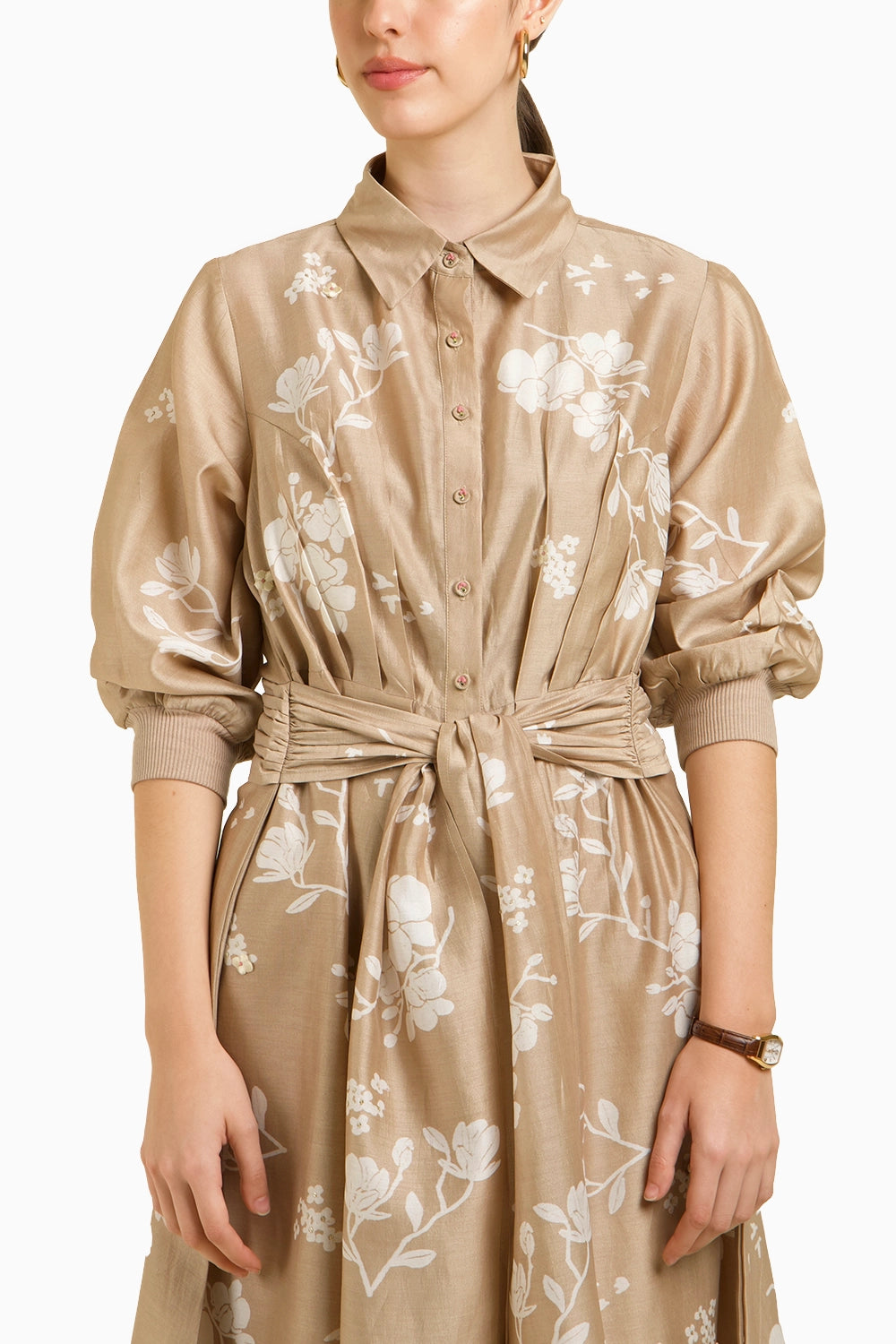 Discharge Print Tie Up Embroidered Dress