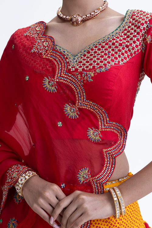 Yellow Red Ekam Lehenga Set