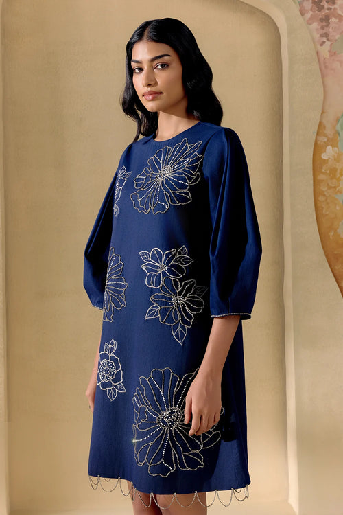 Indigo And Silver Embellished Dress