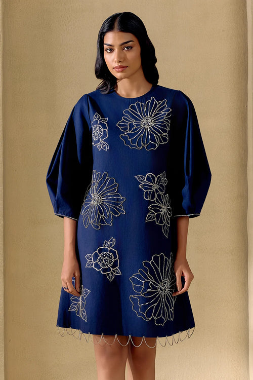 Indigo And Silver Embellished Dress