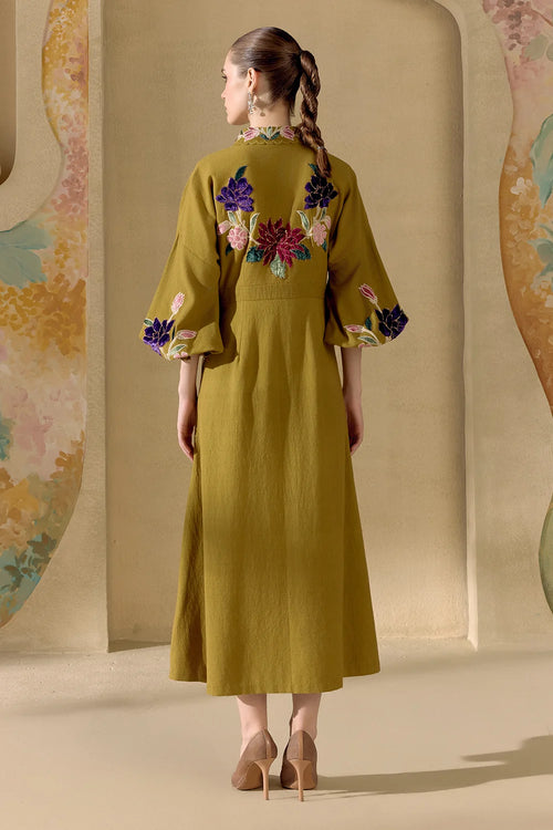 Olive Botanica Midi Dress