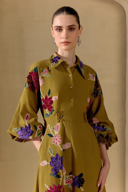 Olive Botanica Midi Dress