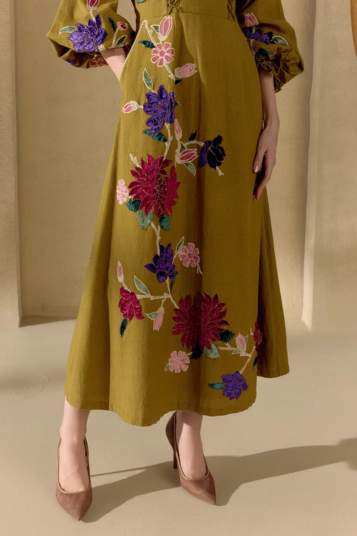 Olive Botanica Midi Dress