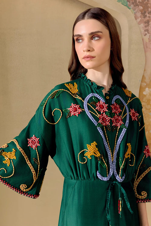 Emerald Green Mosaic Shirt Dress