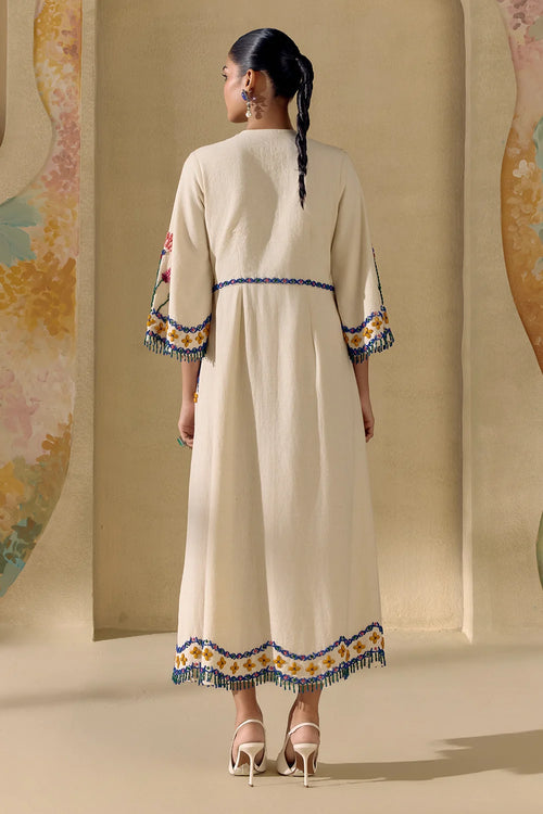 Ivory Mosaic Beadwork Midi Dress