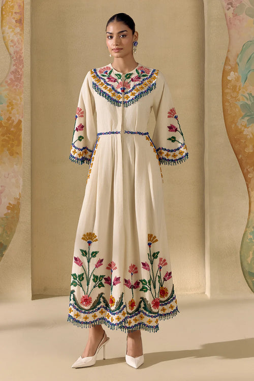 Ivory Mosaic Beadwork Midi Dress