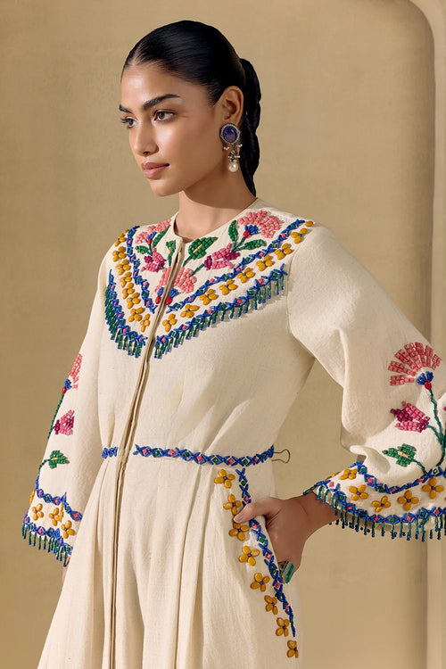 Ivory Mosaic Beadwork Midi Dress
