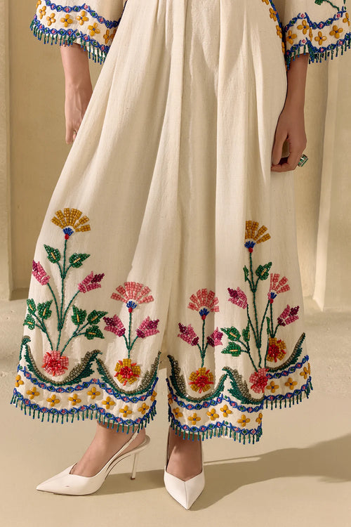 Ivory Mosaic Beadwork Midi Dress