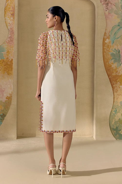 Ivory Mosaic Vine Cape Dress