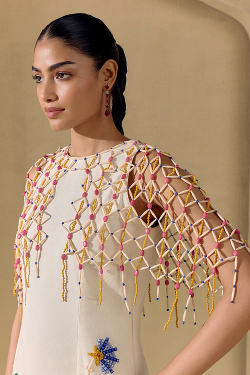 Ivory Mosaic Vine Cape Dress