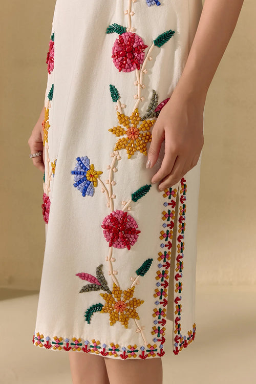 Ivory Mosaic Vine Cape Dress