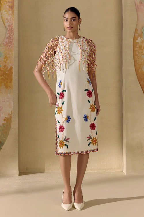 Ivory Mosaic Vine Cape Dress