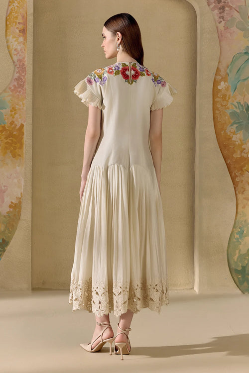 Ivory Fleur Pleated Dress