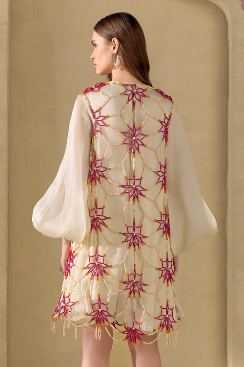 Ivory Mosaic Mesh Layered Dress