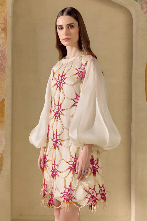 Ivory Mosaic Mesh Layered Dress