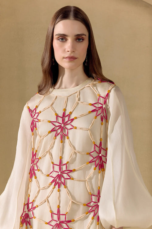 Ivory Mosaic Mesh Layered Dress
