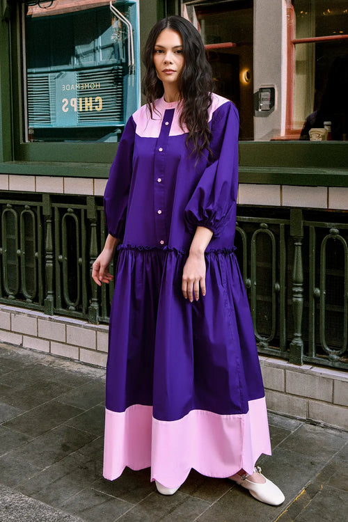 Cotton Colourblock Midi Dress