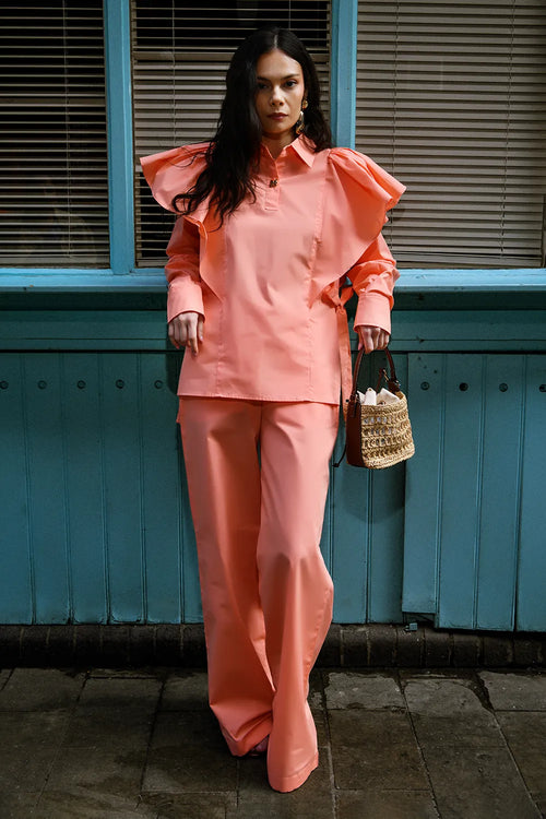Ruffle Shoulder Poplin Cotton Co-ord Set