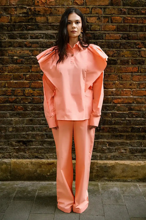 Ruffle Shoulder Poplin Cotton Co-ord Set