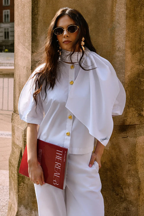 Pure Cotton Wrap Neck Top and Straight Pants Set