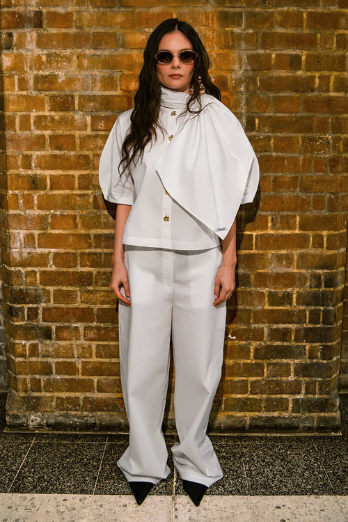 Pure Cotton Wrap Neck Top and Straight Pants Set