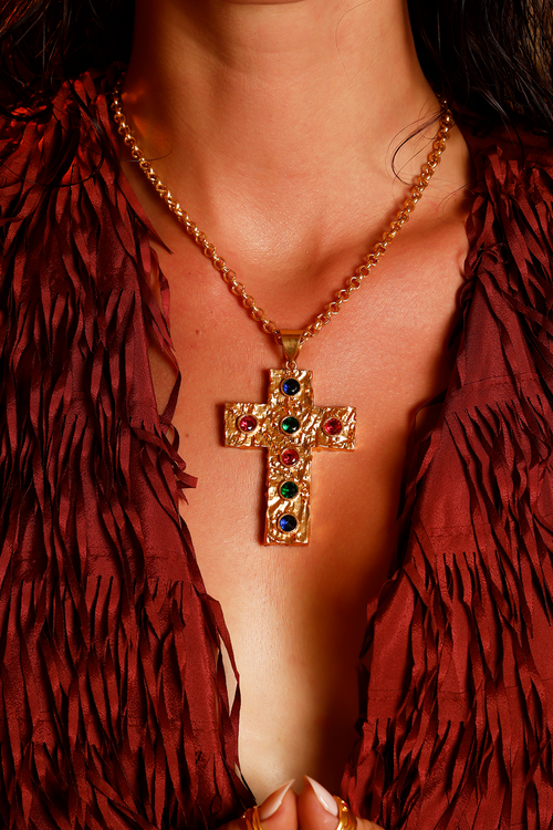 Mob Wife Studded Cross Choker