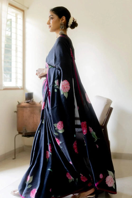 Midnight Silk Saree with Choker Neck Blouse