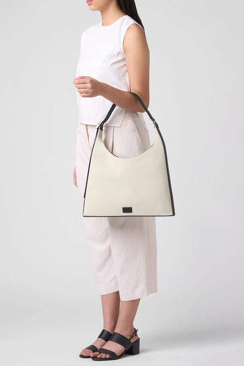 Danny Canvas Sand Black Large Flatiron Bag