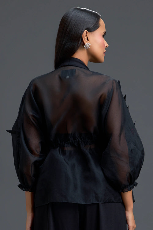 Sheer Black Blouse with Pink Florals