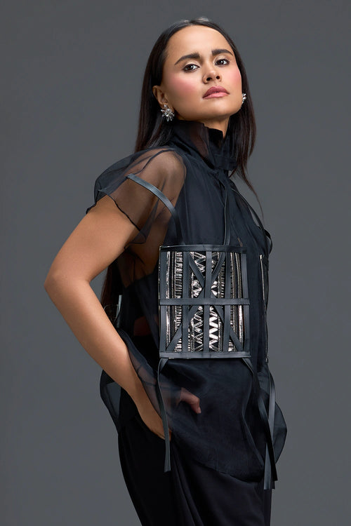 Black Structured Sheer Top