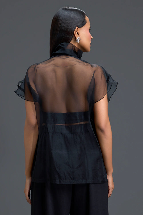 Black Structured Sheer Top