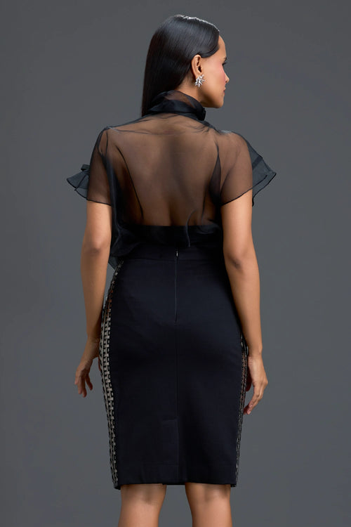 Black Sheer Structured Top and Pencil Skirt Set
