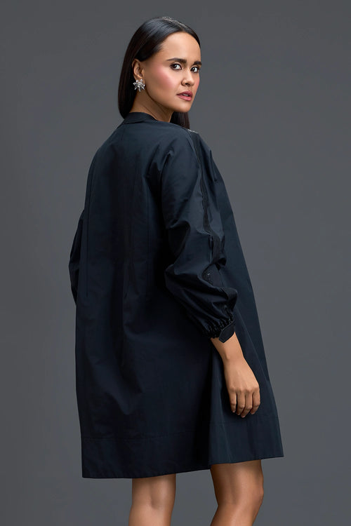 Black Feather Crystal Shoulder Detail Dress
