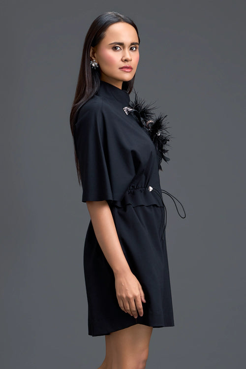 Black Feather Crystal Shoulder Playsuit