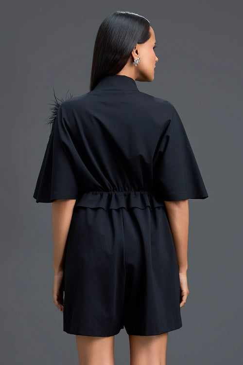 Black Feather Crystal Shoulder Playsuit
