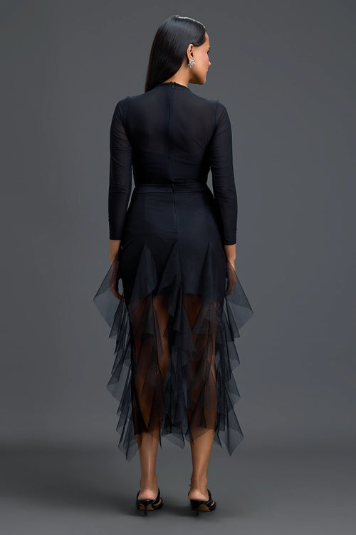 Black Layered High-Low Tulle Skirt